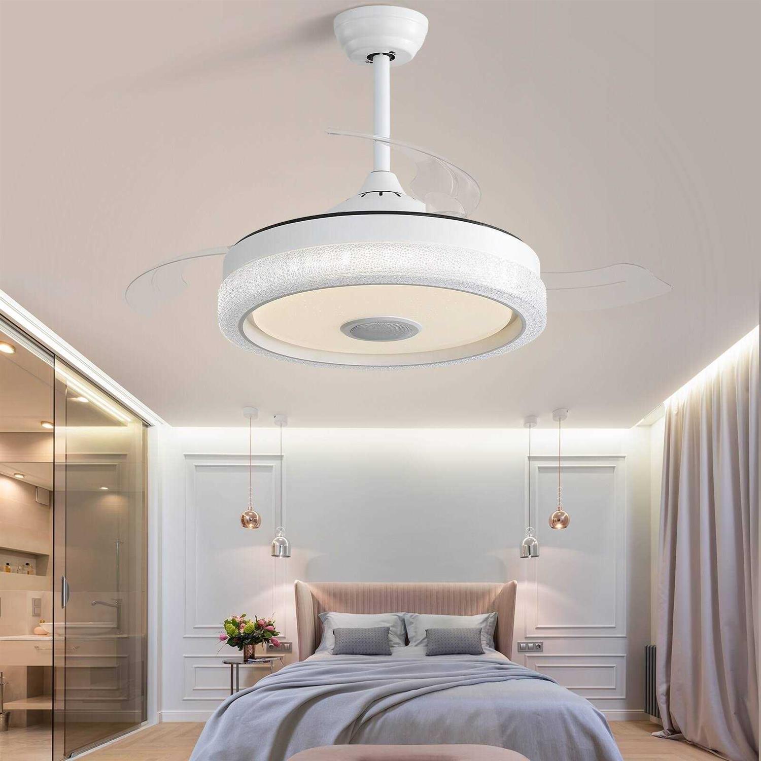 42 Dimmable Retractable Smart Ceiling Fan with LED,APP & Remote Control, RGB Color Changing and Bluetooth Speaker,Kid’s Room