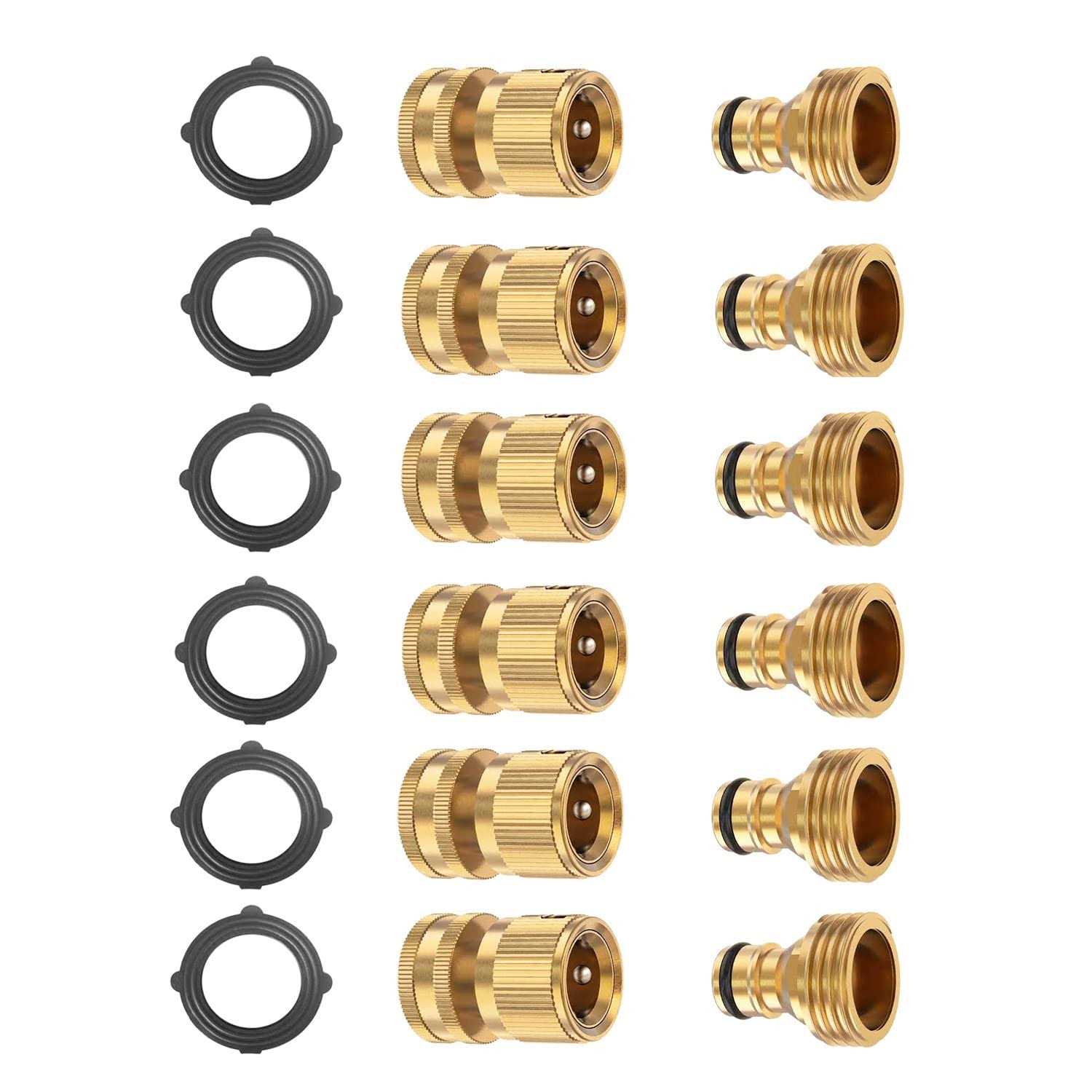 Boart (4 Sets Garden Hose Quick Connector Set, Solid Brass 3/4 inch Water Fitings Thread Easy Connect No-Leak Male Female
