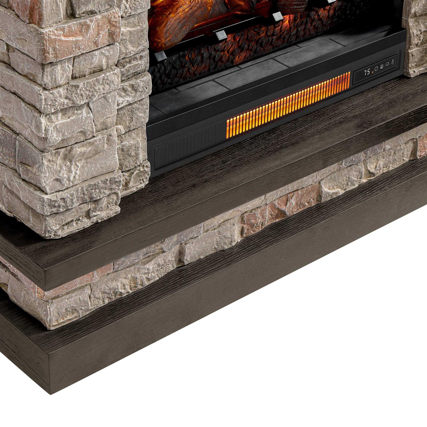 allen + roth 43.5-in W Stacked Faux Sandstone with Coffee Oak Infrared Quartz Electric Fireplace 2315FM-23-931
