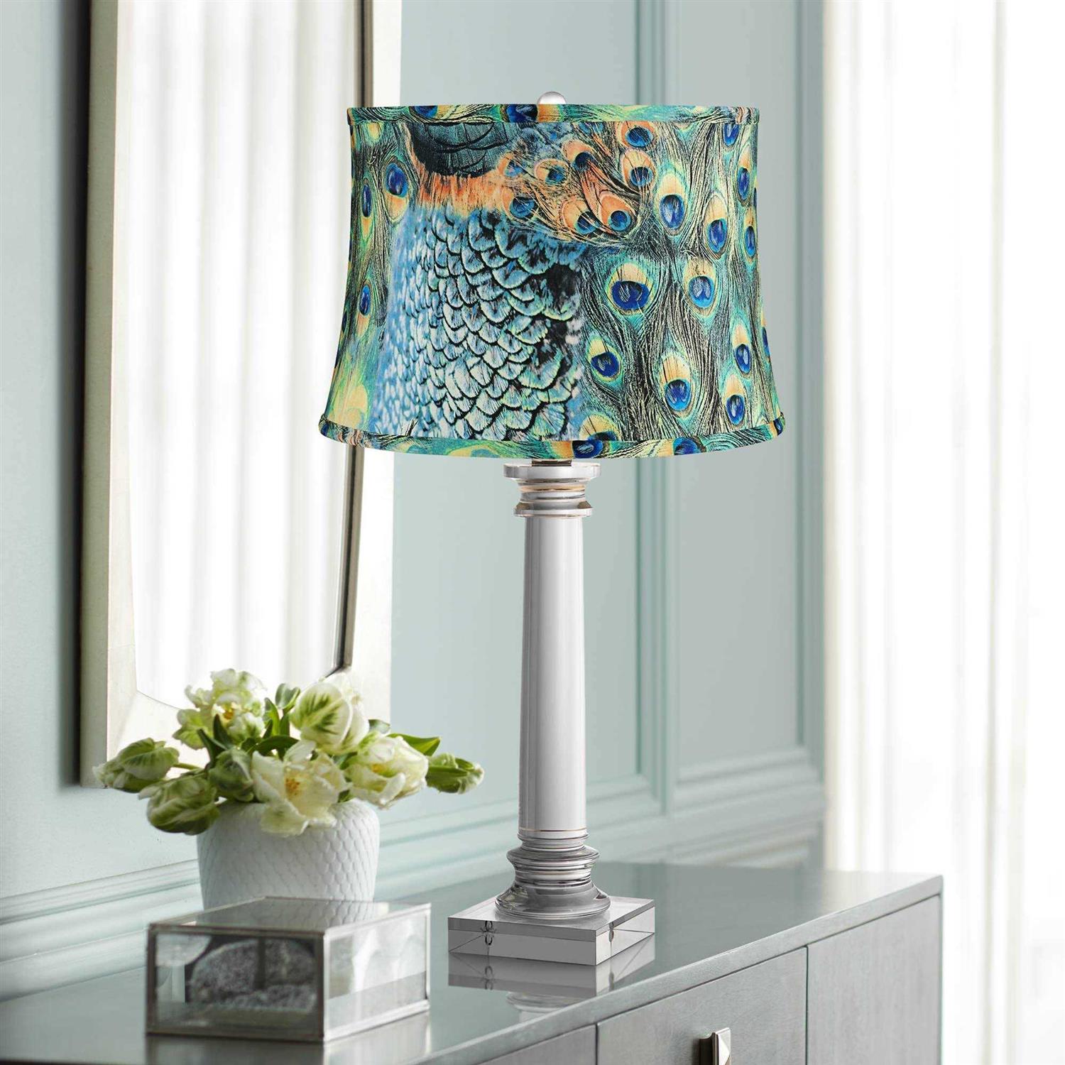 Springcrest Peacock Print Drum Lamp Shade 14x16x11