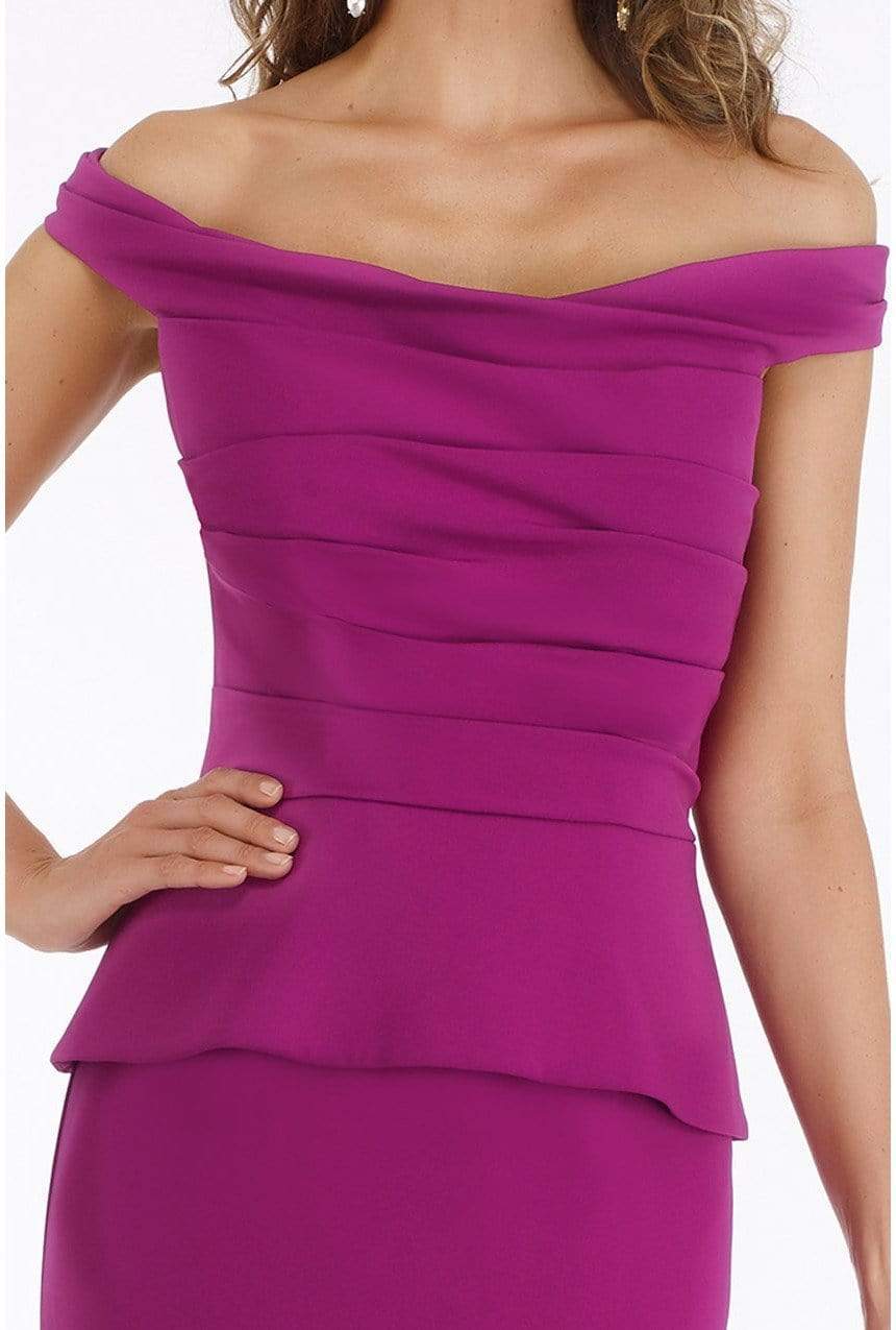 12012 Pleated Off-Shoulder Trumpet Dress With Train