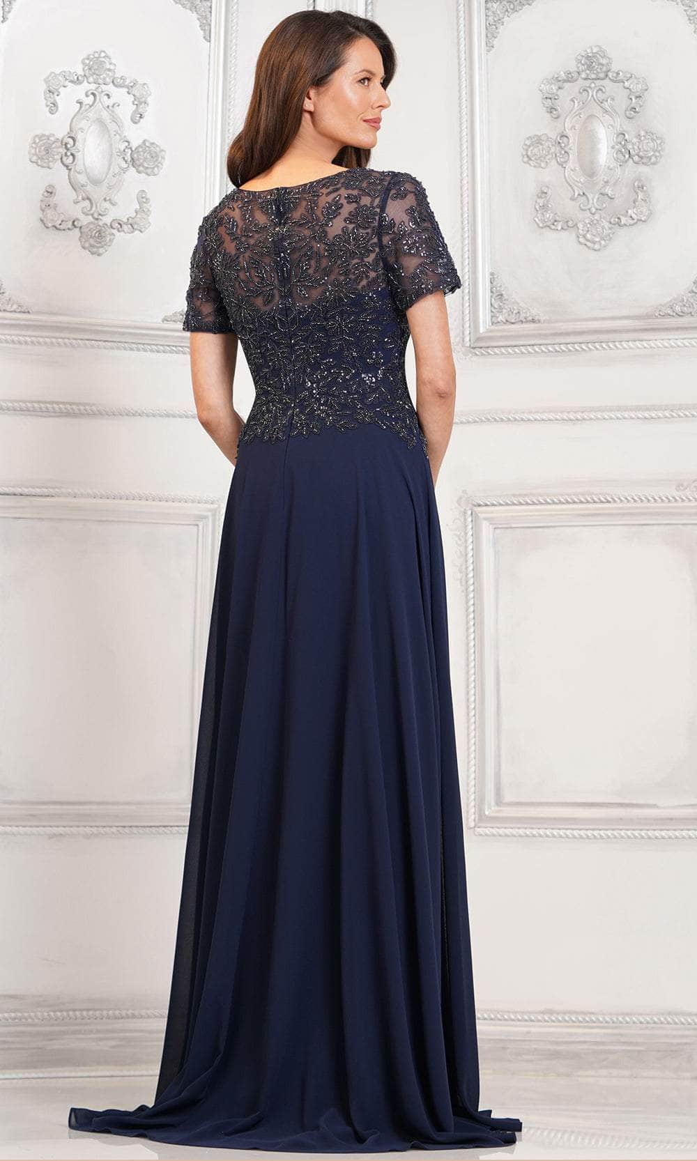 Beaded Appliqued V-Neck Formal Gown