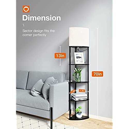 addlon 5-Tier Sector Corner Shelf Floor Lamp with 3 Color Temperatures LED Bulb and White Lamp Shade