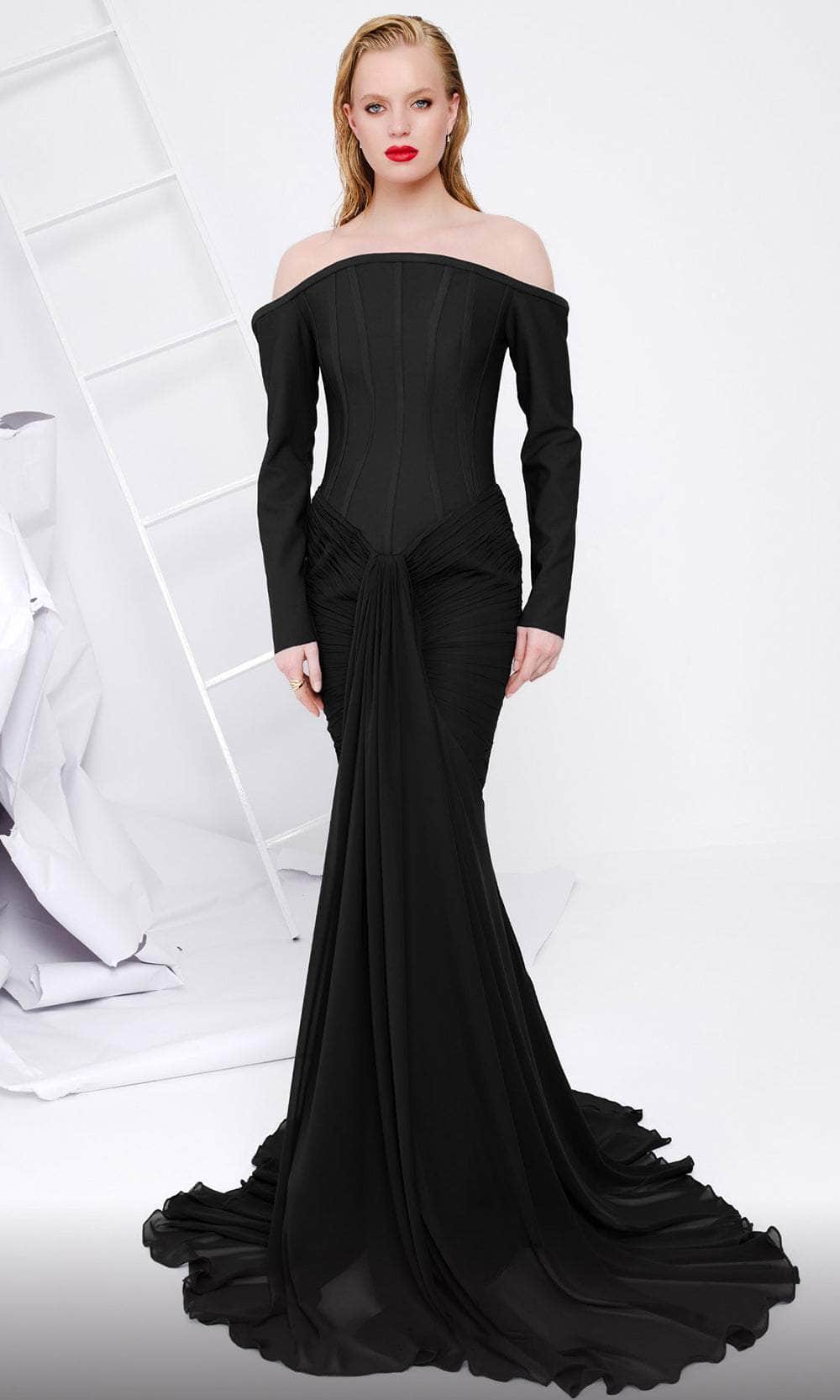 Long Sleeve Corset Evening Gown