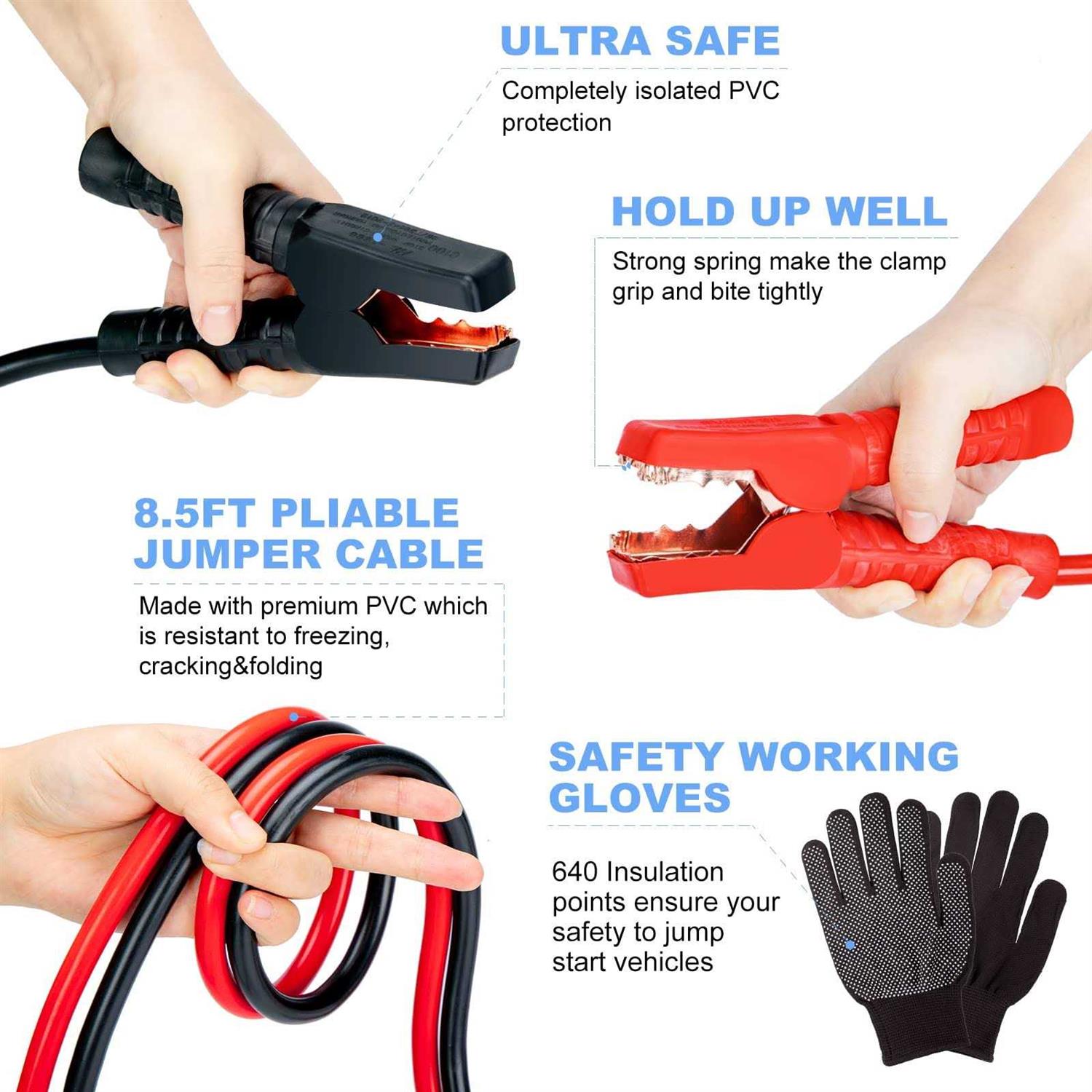 Autodeco 98 Pcs Roadside Car Emergency Assistance Kit with Portable Air Compressor Jumper Cables Safety Hammer All in One Pliers Tool Set