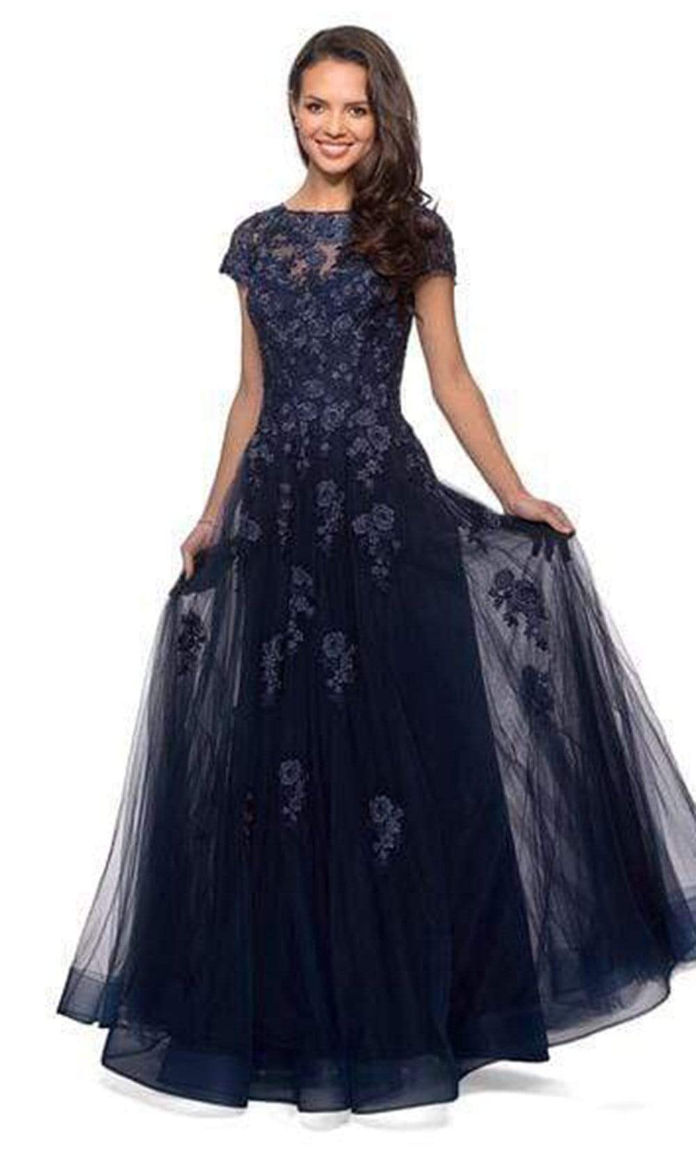 26907 Lace Applique Bateau A-line Dress