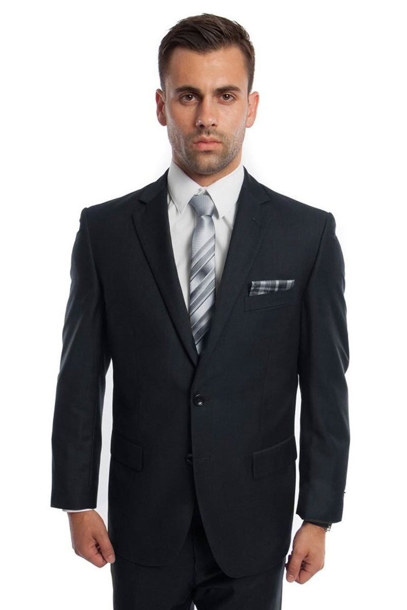 Men’s Two Button Basic Modern Fit Business Suit in Dark Navy Blue