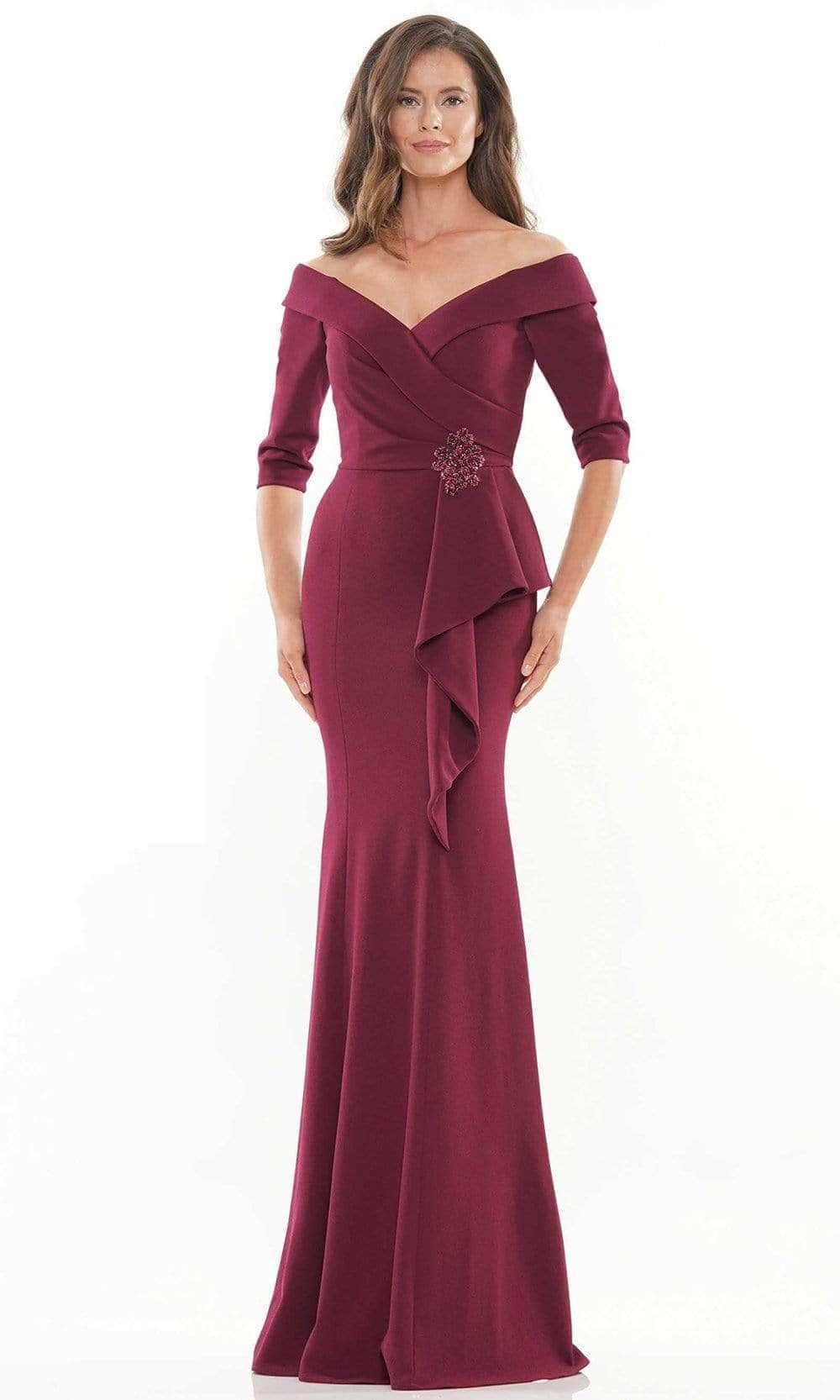 RD2733 Brooch Accented Off-Shoulder Prom Gown