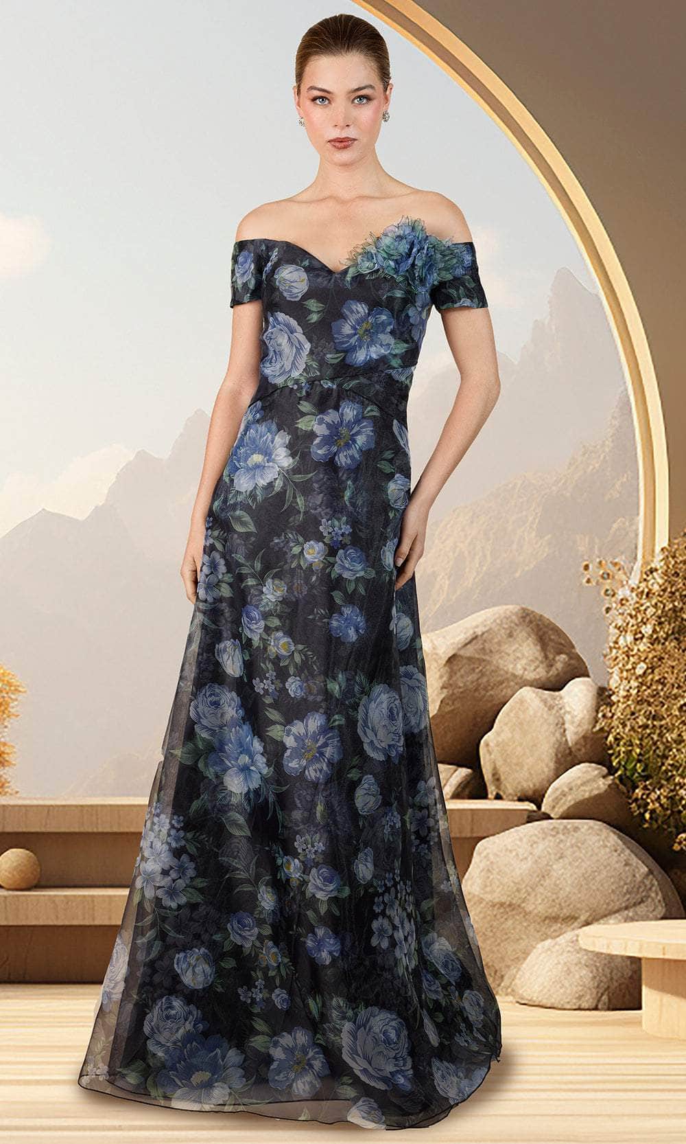 Off Shoulder Applique Evening Dress