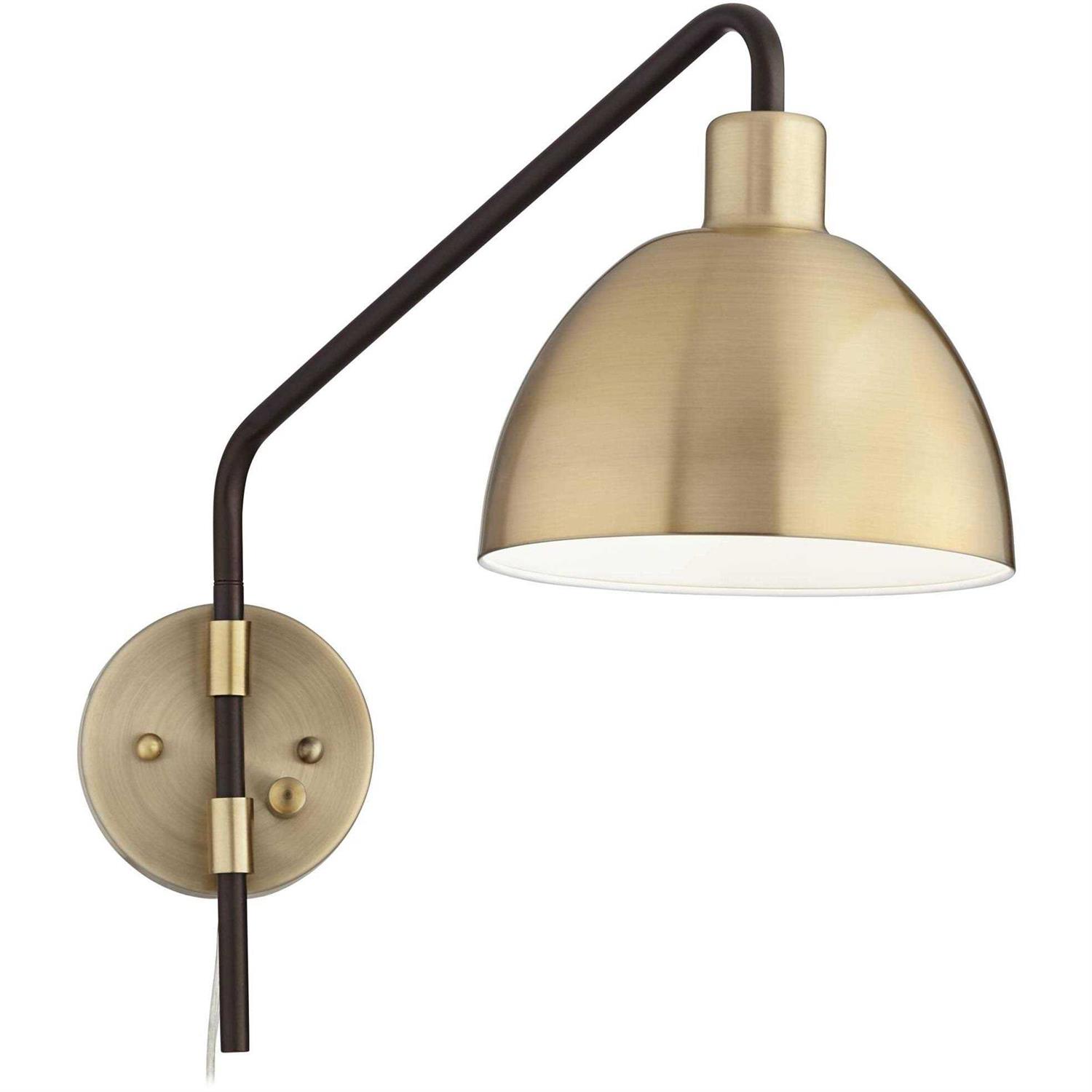 360 Lighting Industrial Farmhouse Swing Arm Wall Lamp Bronze Antique Brass Plug-In Light Fixture for Bedroom Living Room Reading