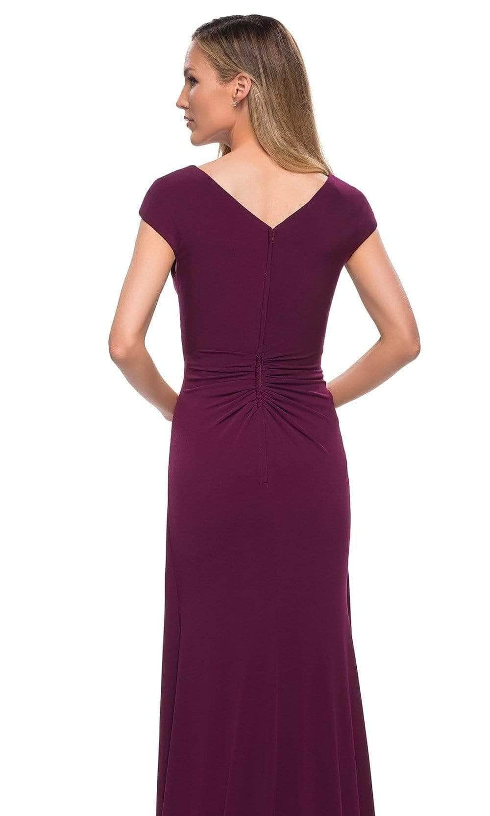 Ruched Bodice Cap Sleeve Formal Dress