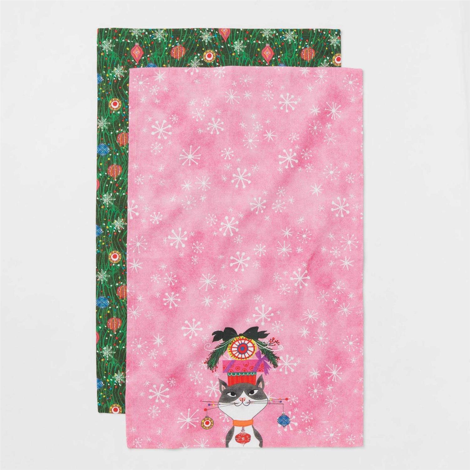 Wondershop 2pc Vanessa Brantley-Newton Design Slub Christmas Kitchen Towel Pink/Green