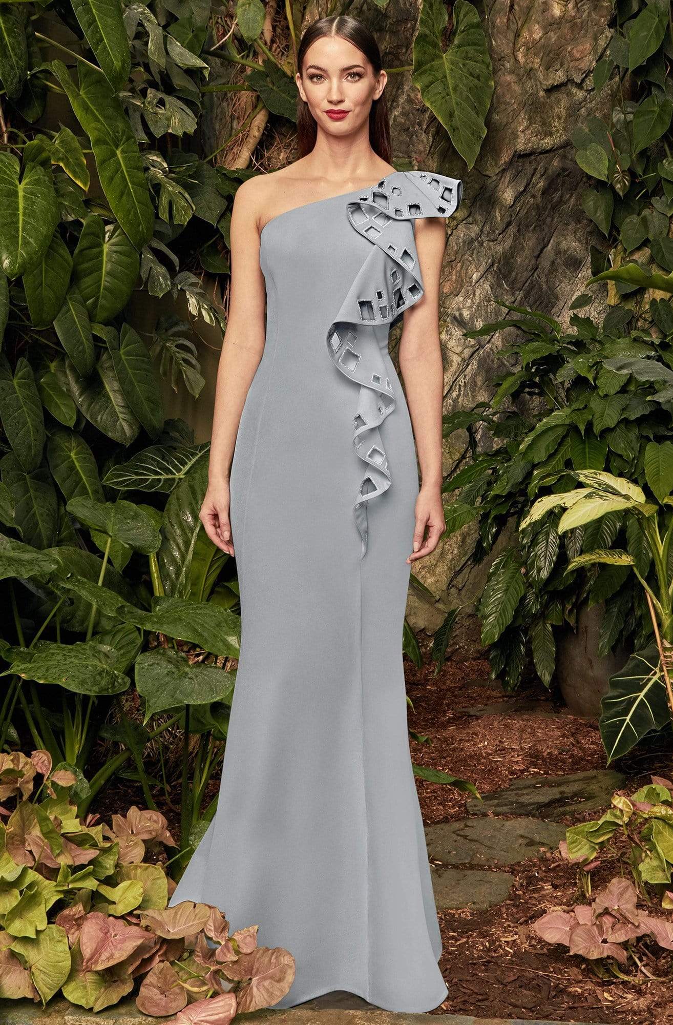 992 Ruffled Asymmetric Trumpet Dress