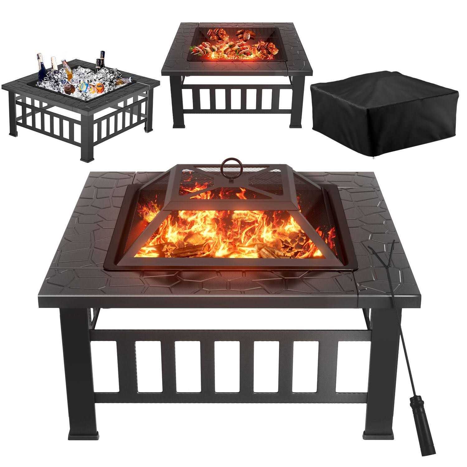 Vineego 32-in W Black Stainless Steel Wood-Burning Fire Pit LS-FPA