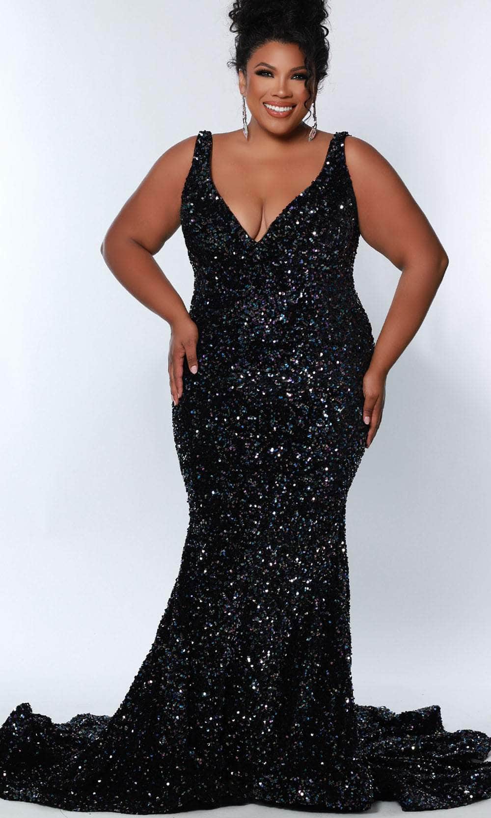 V-Neck Velvet Sequin Evening Dress