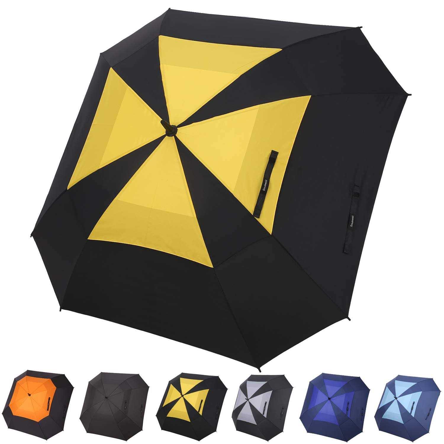 Doubwell Square Golf Umbrella 62 Inch Large Size With Windproof Vented Automatic Stick Sturdy Umbrella For Man and Woman