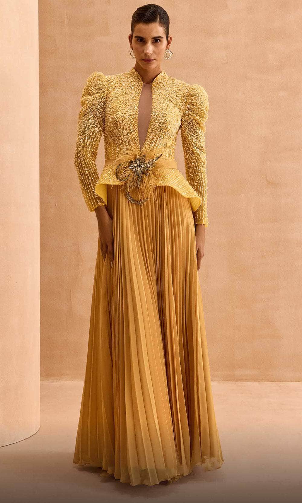 Beaded Peplum Evening Dress