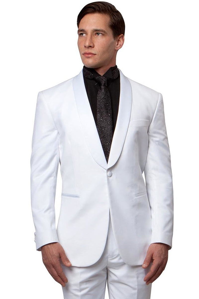 Men’s Classic Slim Fit Shawl Lapel Tuxedo in White