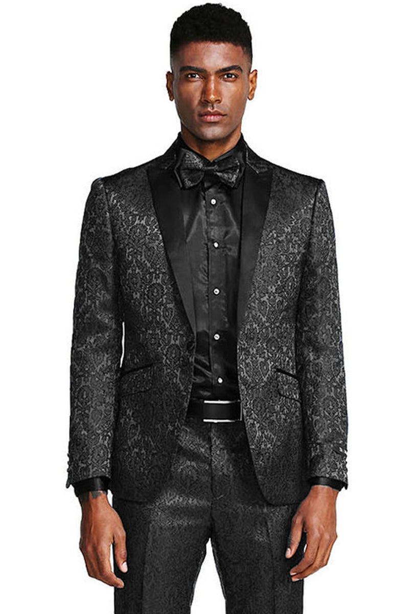Men’s One Button Slim Fit Paisley Wedding & Prom Tuxedo in Black