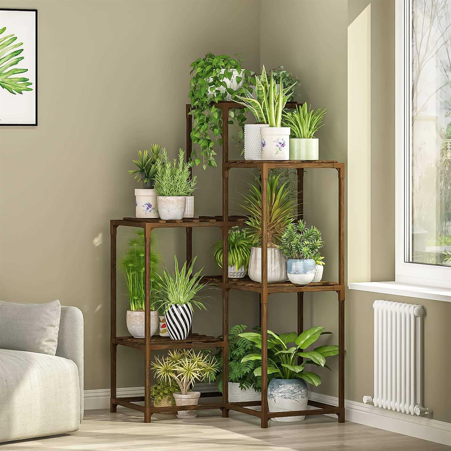 Bamworld Plant Stands Indoor Outdoor Corner Shelf Plant Shelves Indoor Plant Holder for Living 7-tier Corner Stands Room Outdoor Plant Rack Indoor Mu