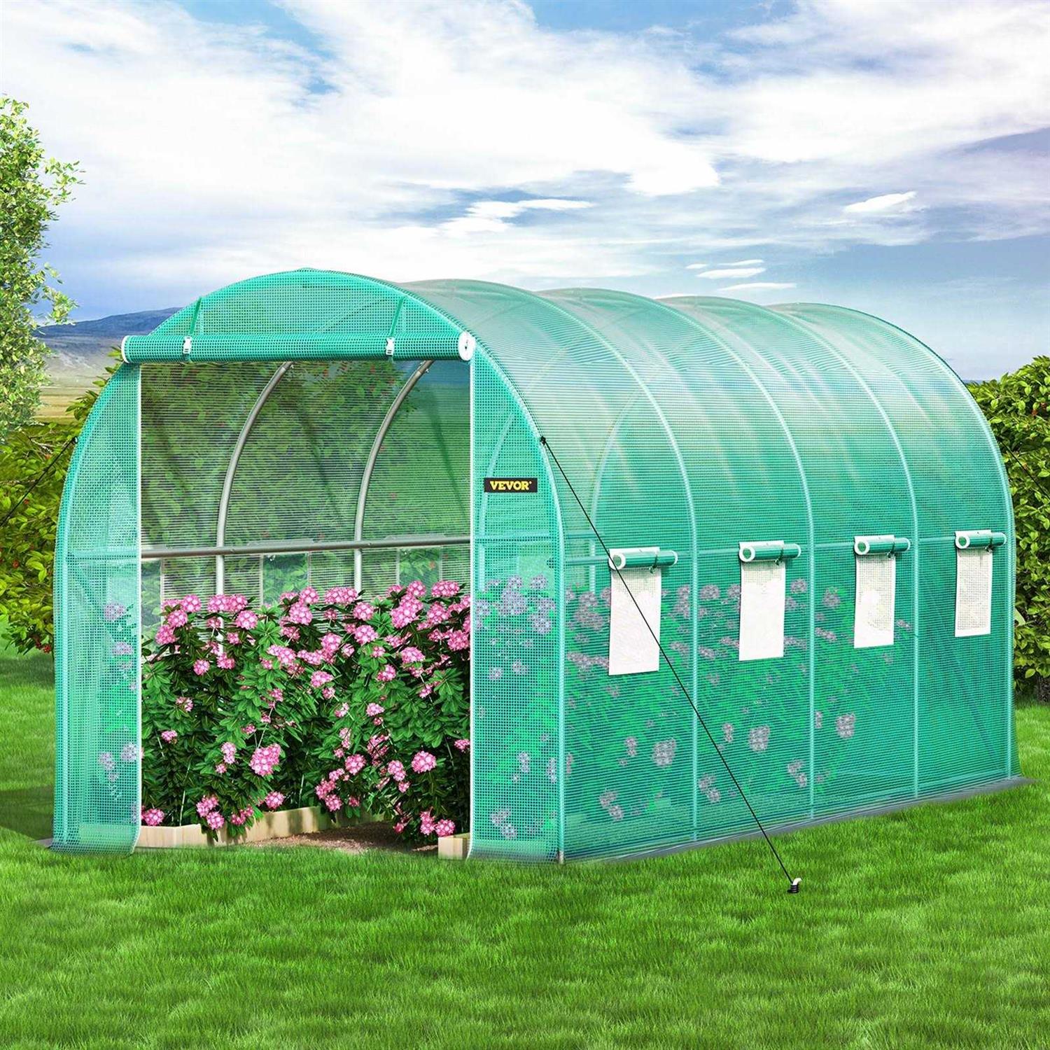 VEVOR Walk-in Tunnel Greenhouse 15 x 7 x 7 ft Portable Plant Hot House w/ Zippered Door