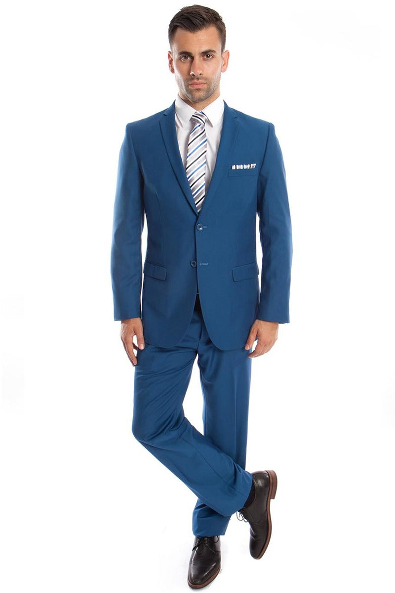 Men’s Basic 2 Button Slim Fit Wedding Suit in French Blue