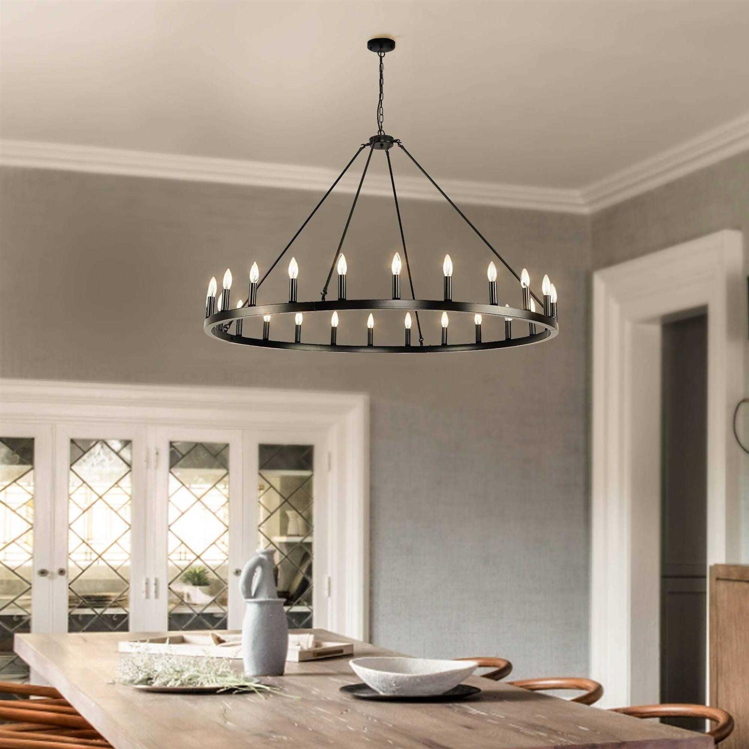 54-inch Round Wagon Wheel 24-light Chandelier