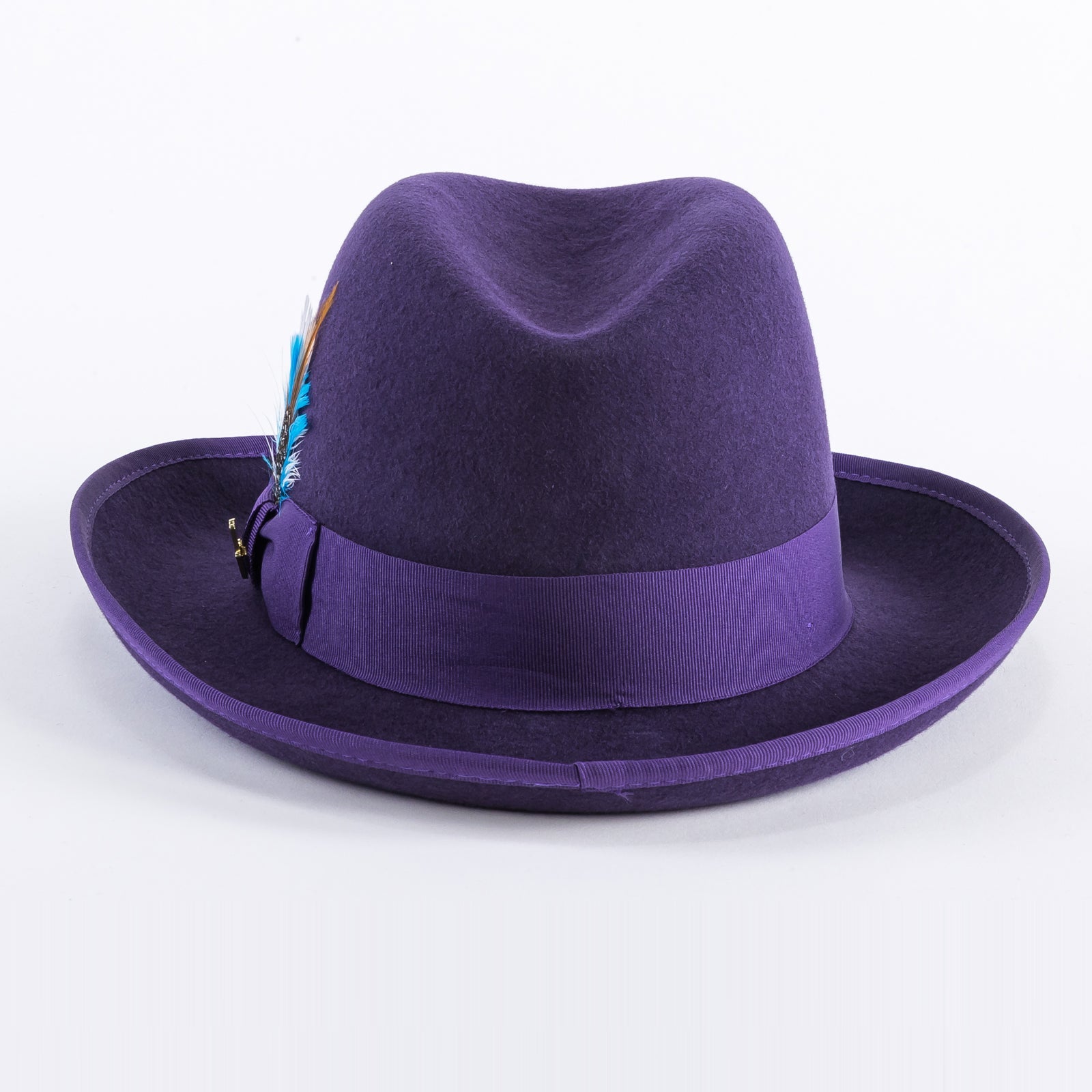 Mens Classic Gangster Godfather Wool Dress Hat in Purple