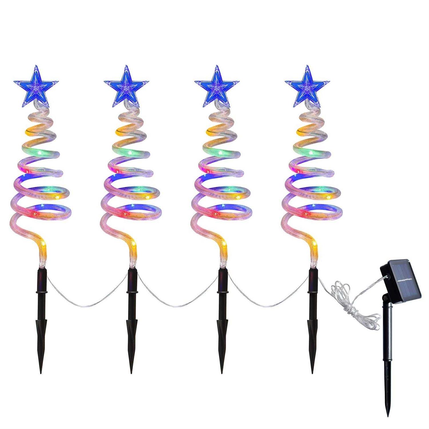 SUNNYPARK Set of 4 Spiral Christmas Tree Pathway Lights Solar Powered Pre-lit 40 LEDs Pathway Markers Stake Outdoor Christmas Decoration for Path