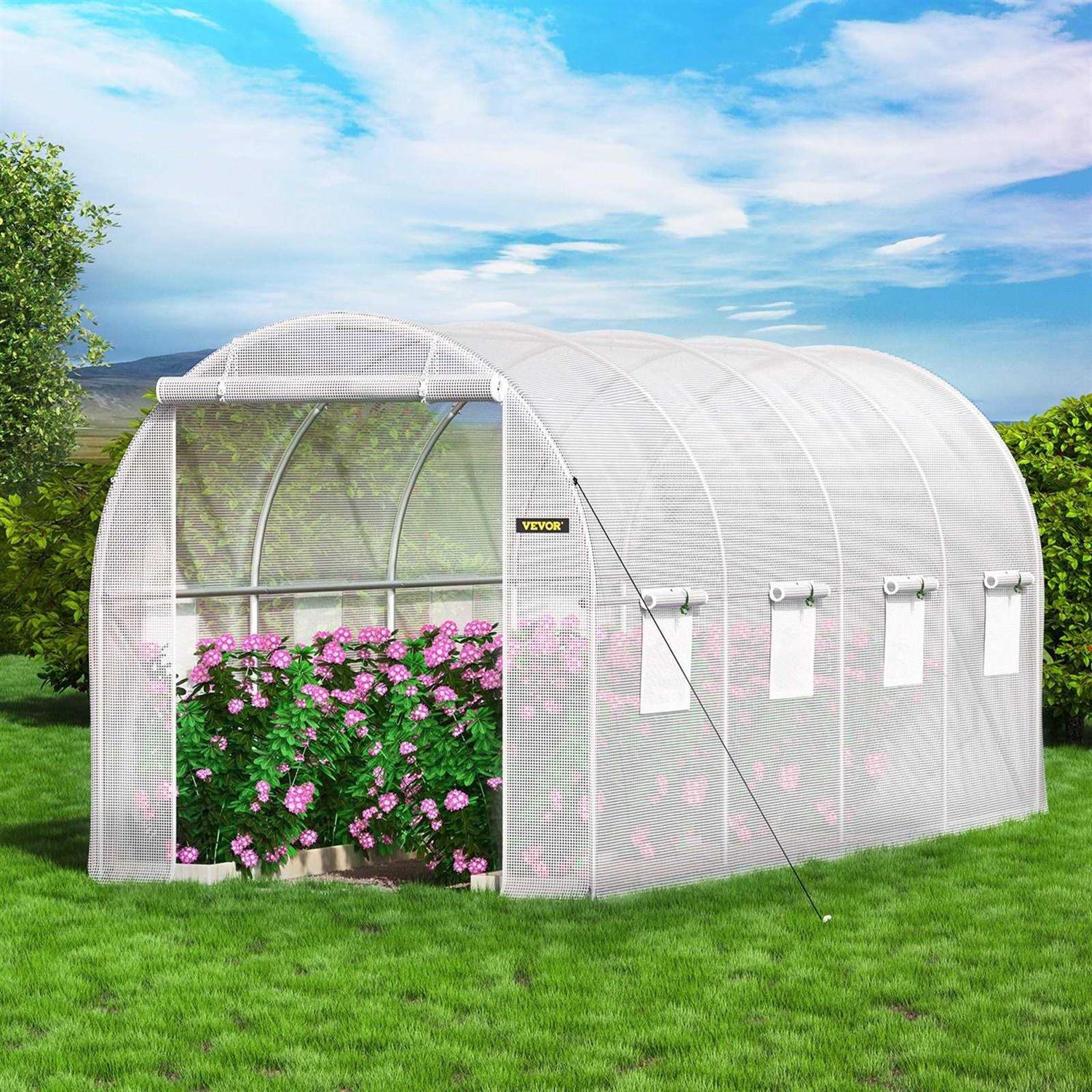 VEVOR Walk-in Tunnel Greenhouse 15 x 7 x 7 ft Portable Plant Hot House w/ Zippered Door
