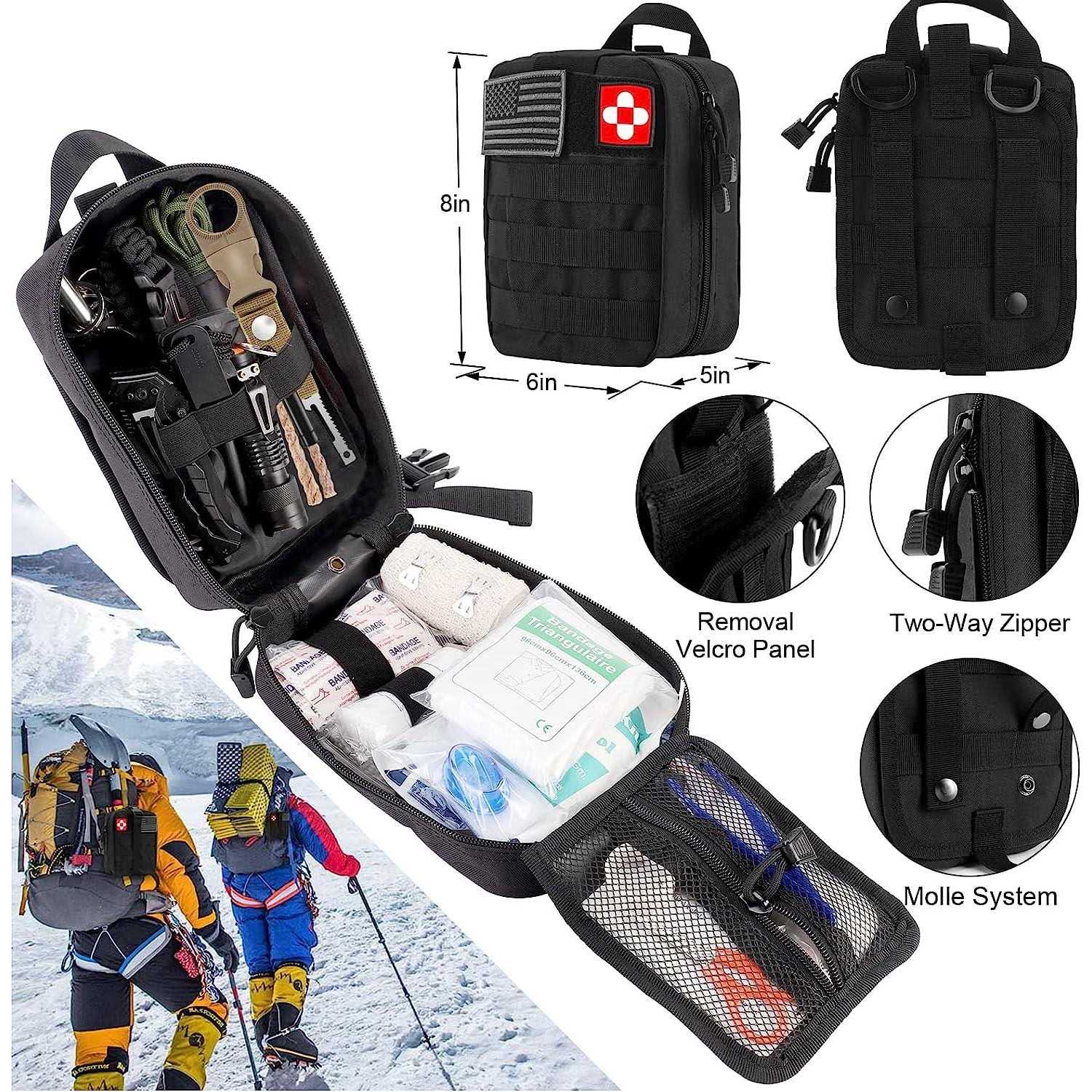 Emergency Survival Kit First Aid Kit 121Pcs Tactical Gear Camping Gear Emergency Supplies with MOLLE Pouch