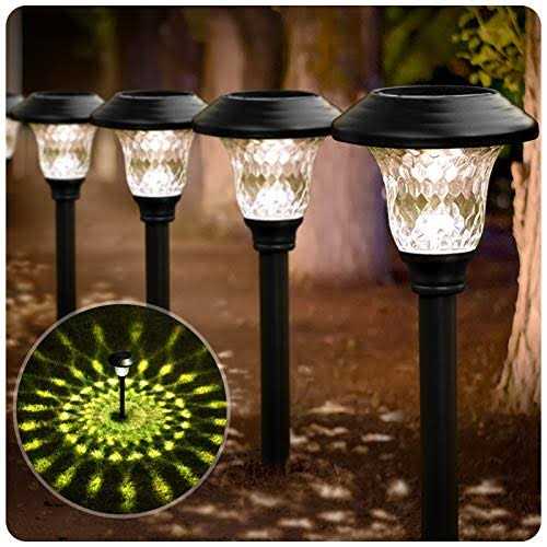 Beau Jardin 8 Pack Solar Pathway Lights Outdoor Waterproof Bright LED Solar Landscape Lights Garden Stake Glass Stainless Steel Auto On/Off Wireless