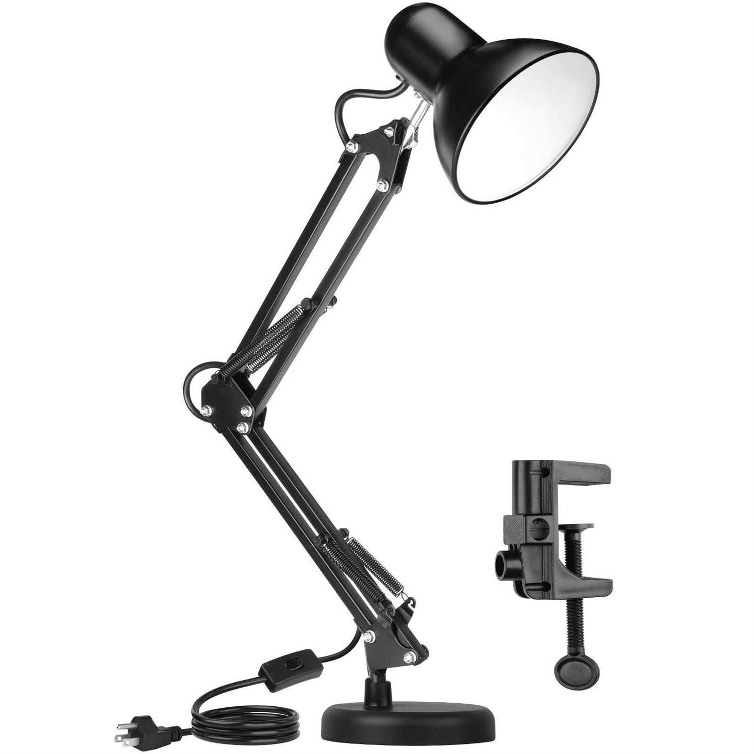 AmeriTop Metal Desk Lamp, Adjustable Goose Neck Swing Arm Table Lamp with Interchangeable Base Or Clamp