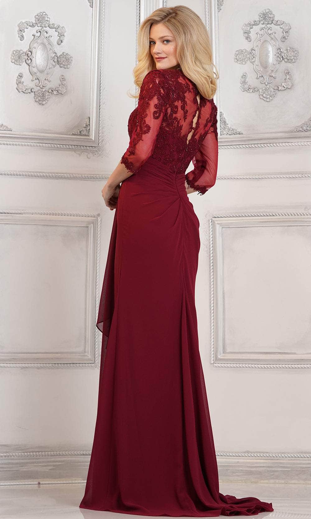 Quarter Sleeve Draped Formal Gown