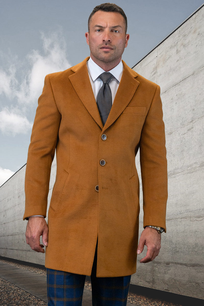 Men’s Designer 100% Wool Winter Overcoat in Copper