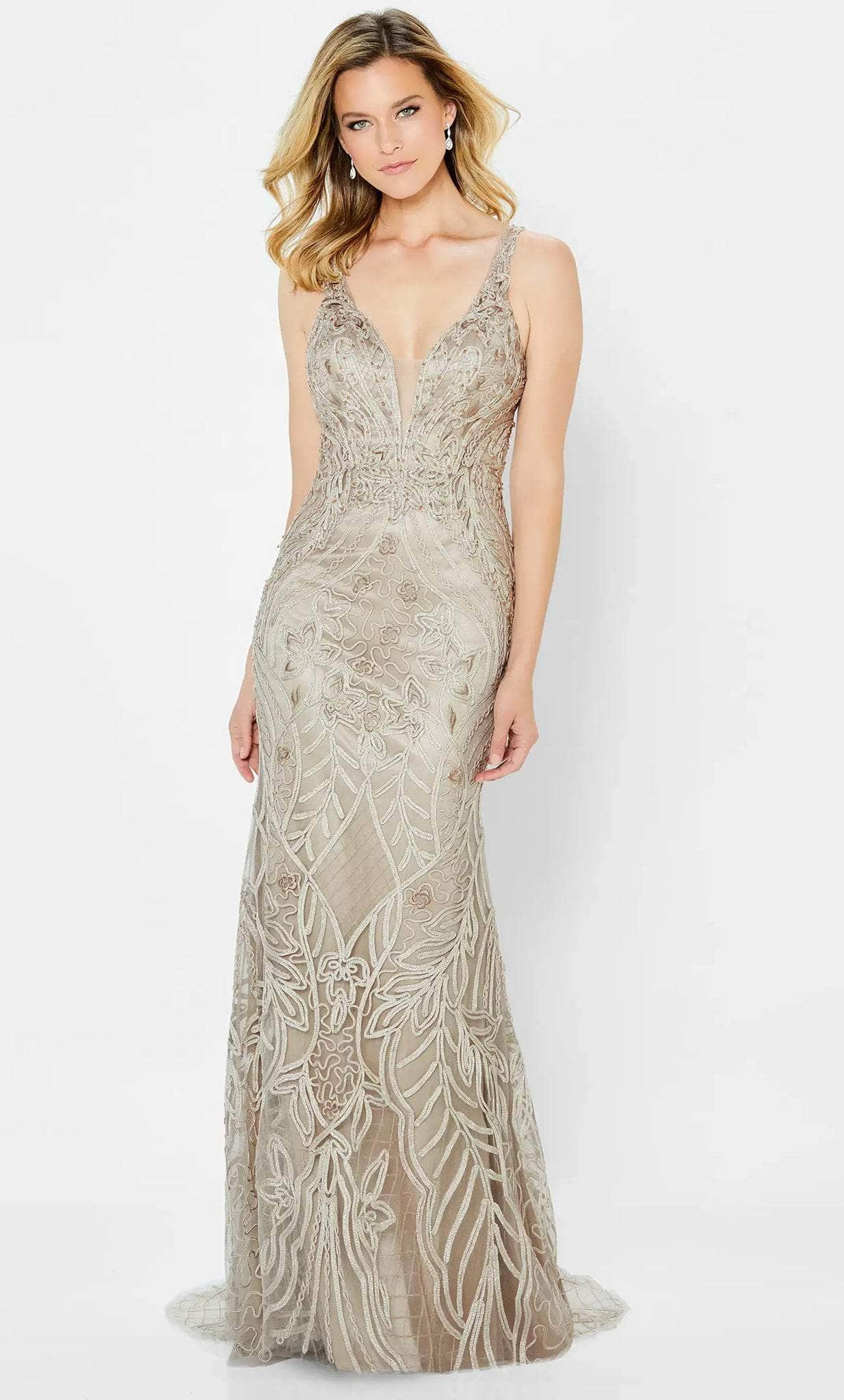 Plunging Neck Embroidered Gown