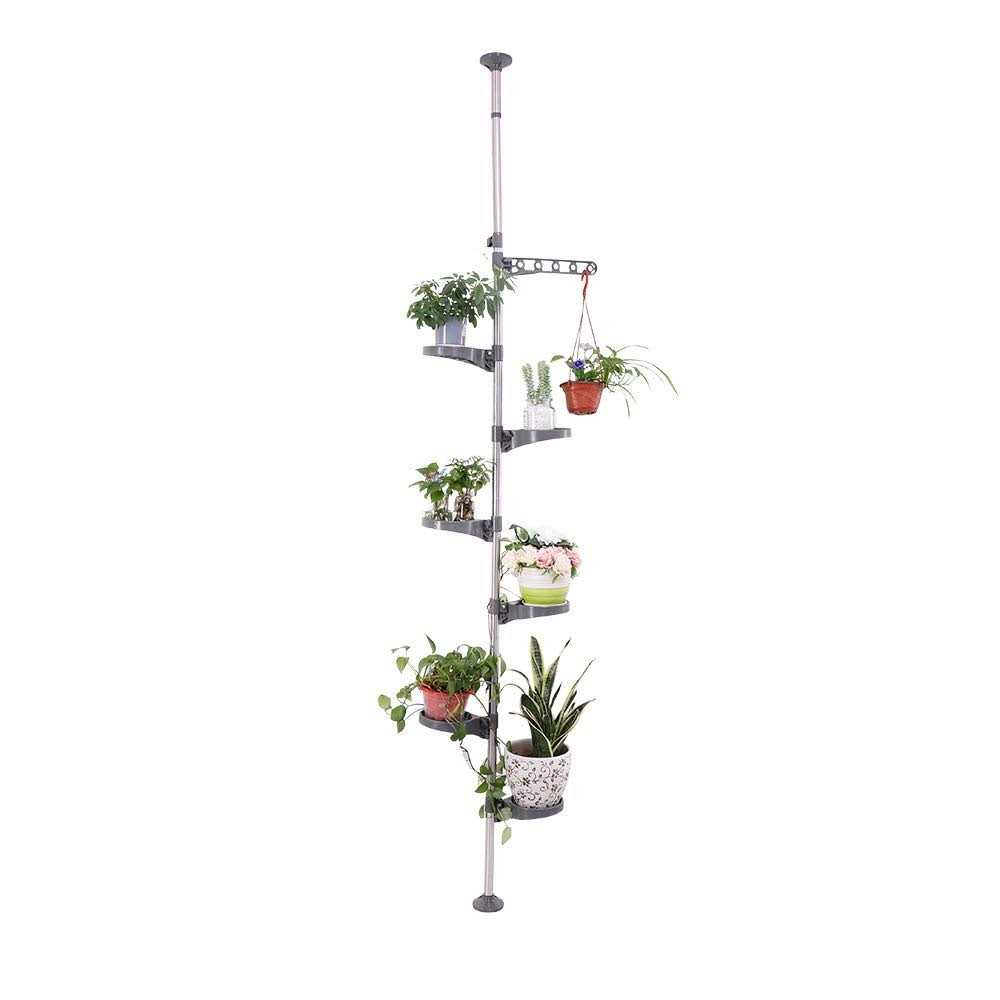 baoyouni 7-Tier Indoor Plant Pole Spring Tension Rod Expandable Flower Pots Display Rack Stand Hanger Metal Corner Storage Shelf