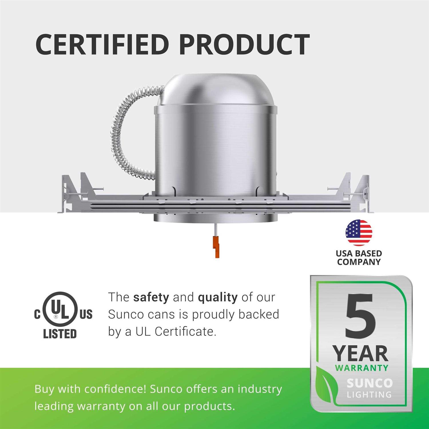 Sunco Lighting 6 Pack 4 Inch New Construction Housing Air Tight IC Rated Steel Can