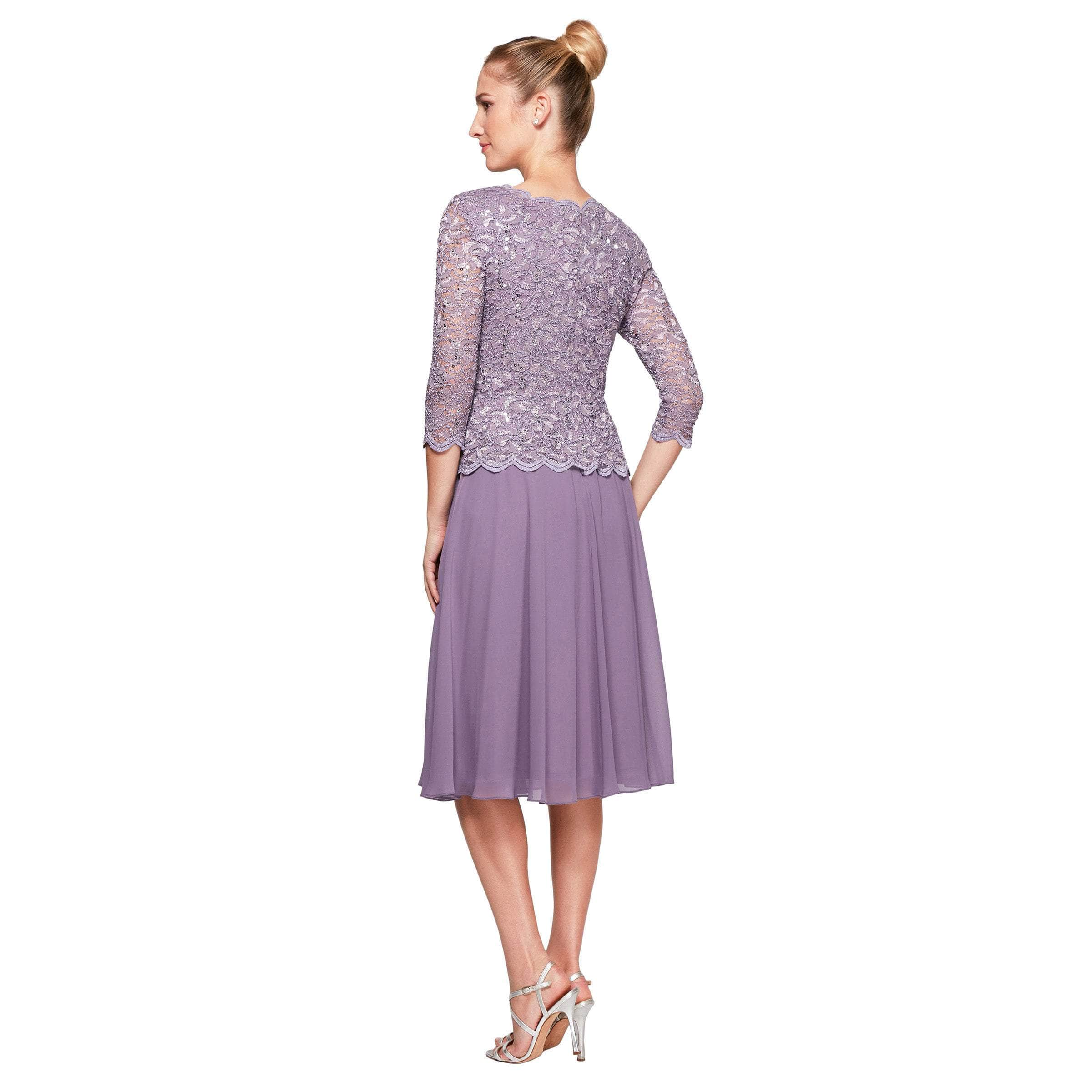 1121796 Scallop Lace Top Tea Length Chiffon Dress