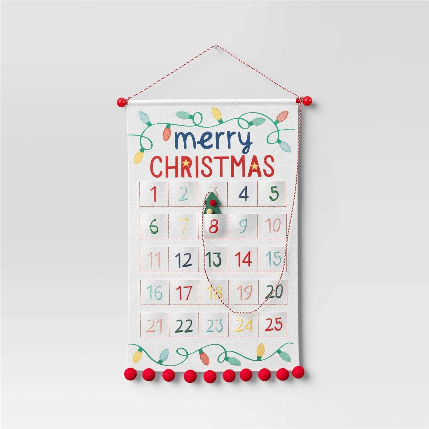 Wondershop 23.25 Fabric ‘Merry Christmas’ Hanging Advent Calendar White