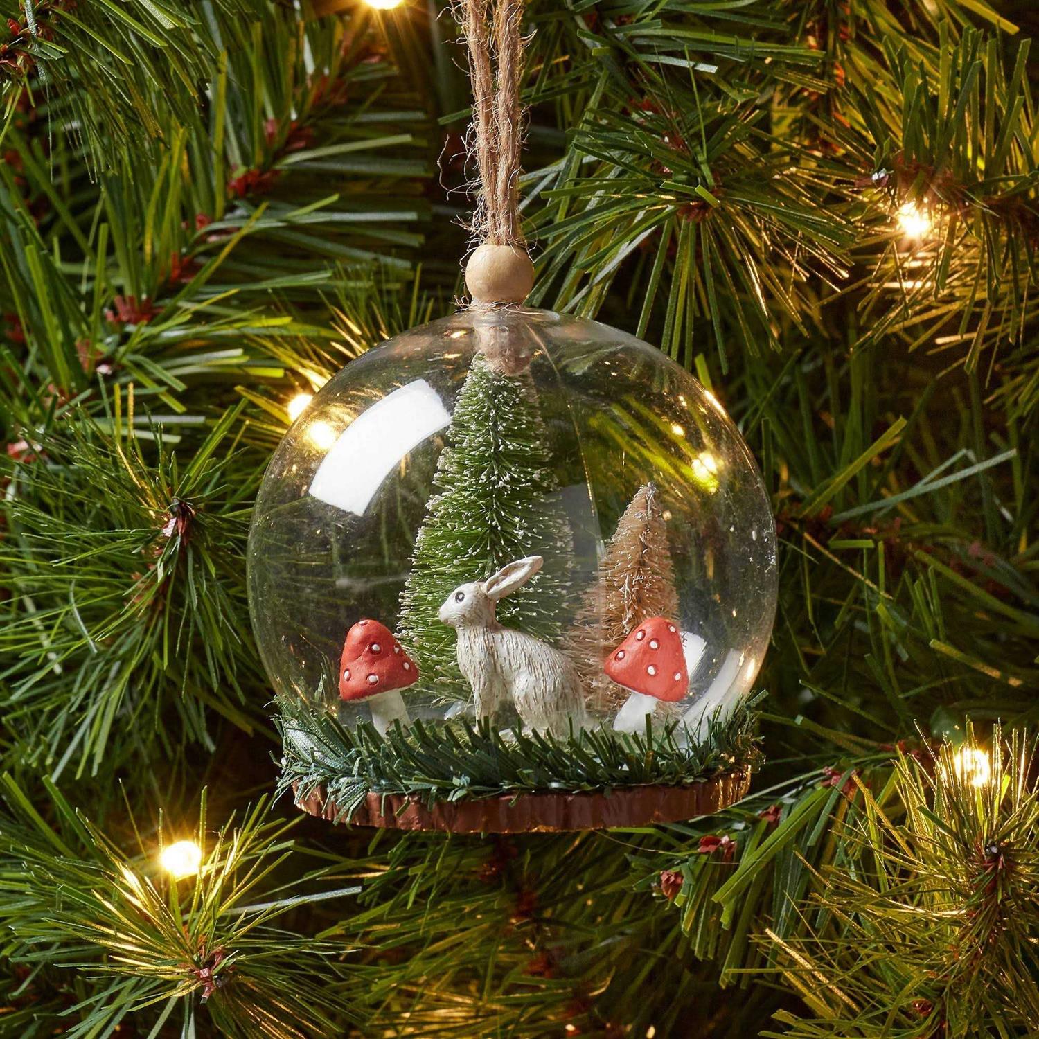 Wondershop Rabbit with Mushrooms and Bottle Brush Trees Cloche Christmas Tree Ornament