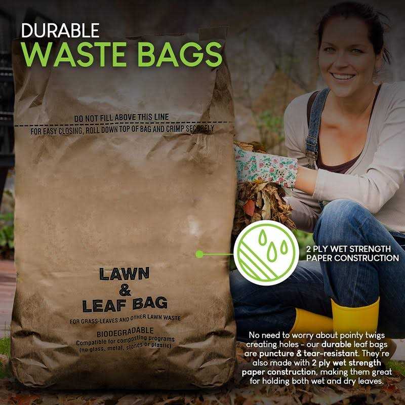 30 Gallon Kraft Lawn and Leaf Bags Eco-Friendly Heavy Duty Large Paper Trash Bags