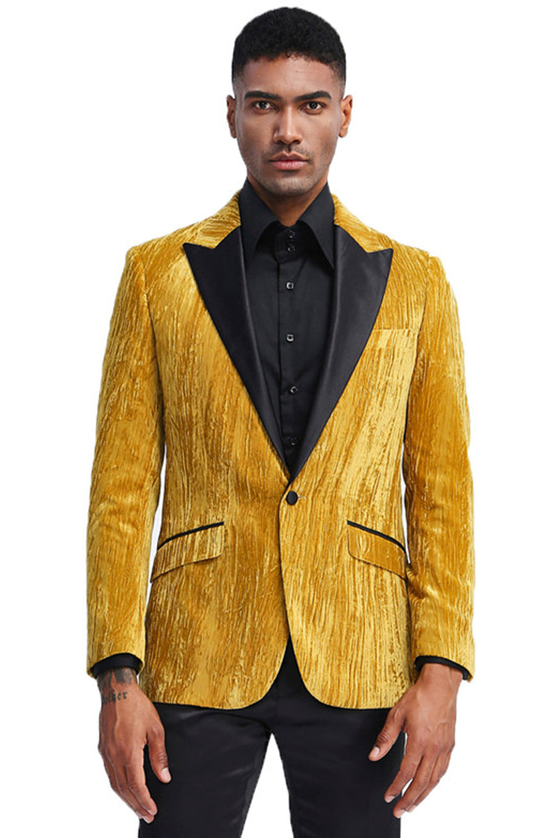 Men’s Textured Velvet Prom Tuxedo Jacket in Gold