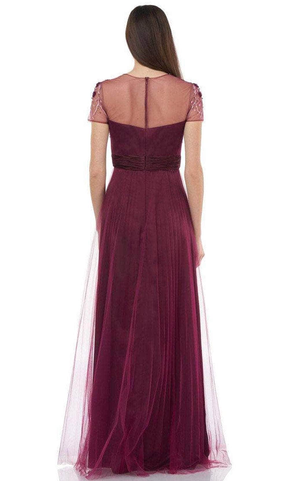 Floral Applique Mesh Overlay Evening Gown