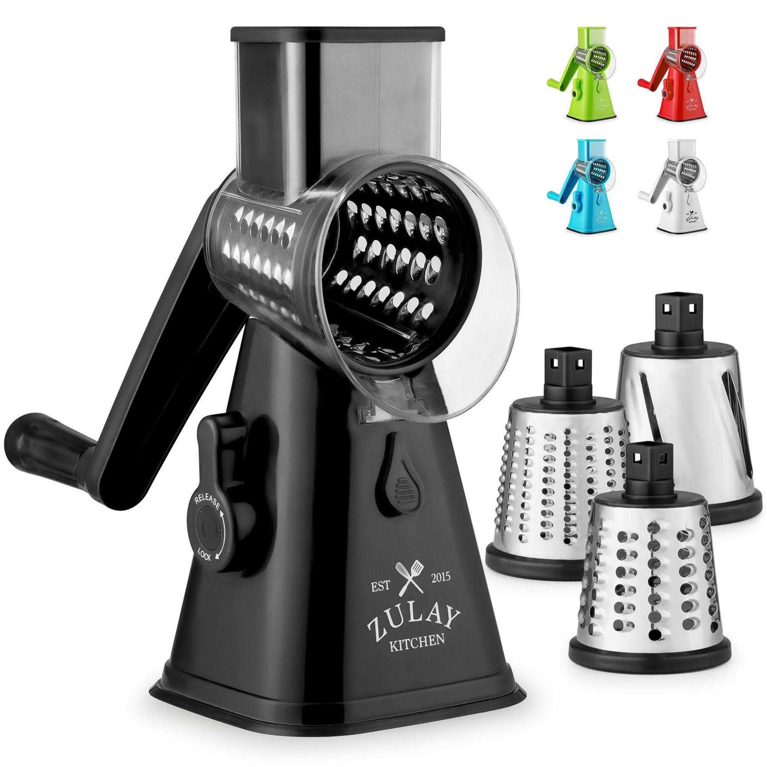 Zulay Kitchen Rotary Cheese Shredder Grater with 3 Replaceable Stainless Steel Drum Blades