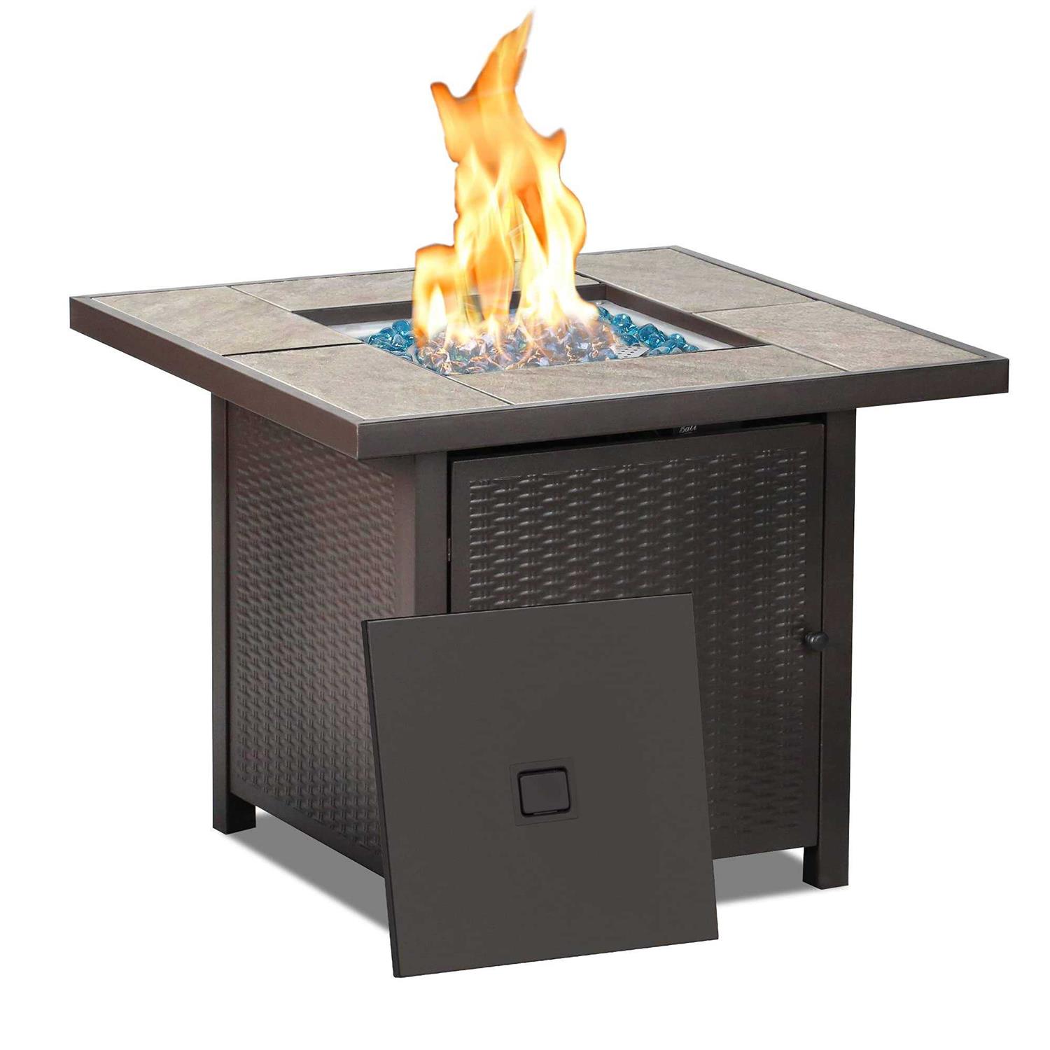 BALI OUTDOORS Propane Gas Fire Pit Table 32 inch 50,000 BTU Square Gas Firepits for Outside