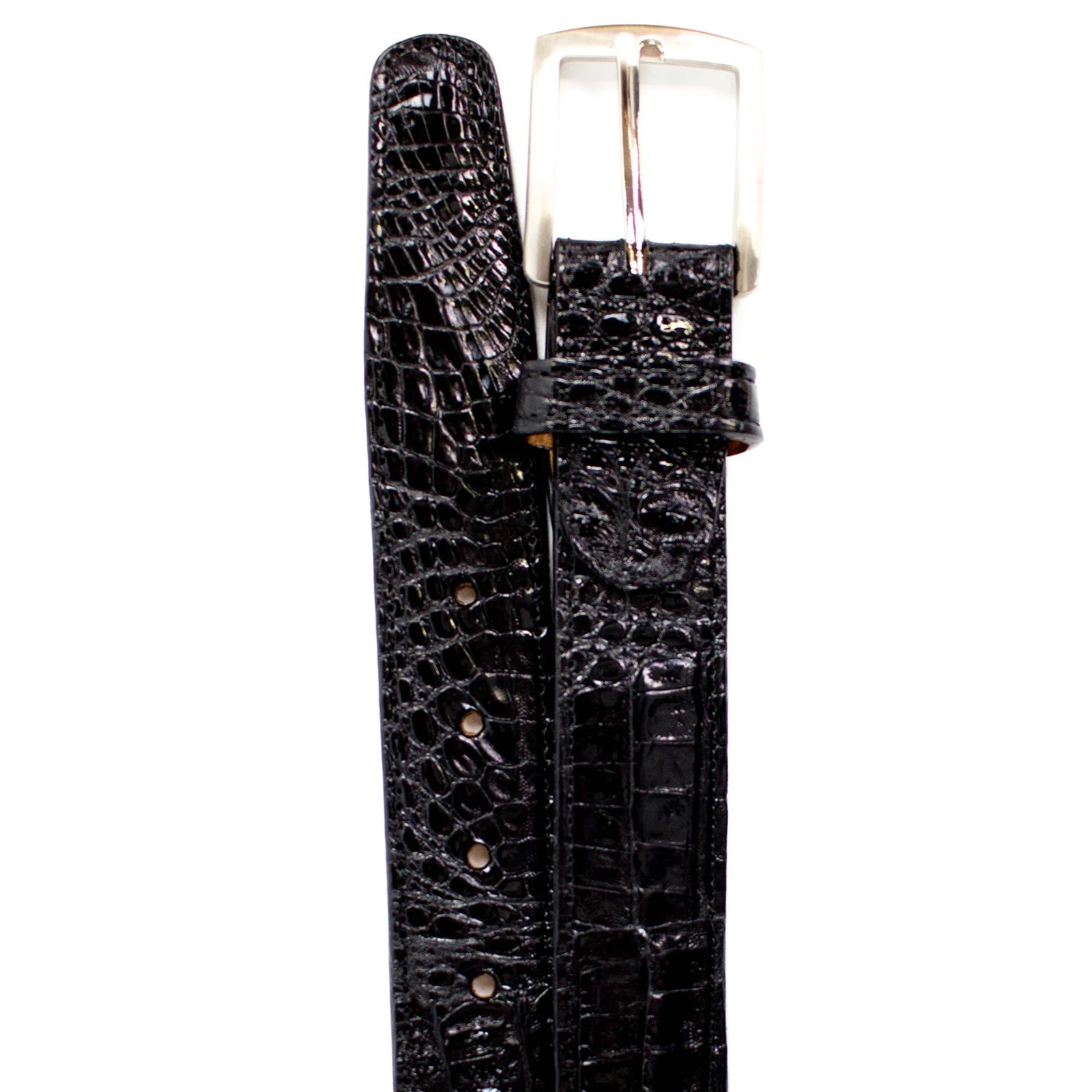 Men’s Belvedere Genuine Caiman Crocodile Dress Belt in Black