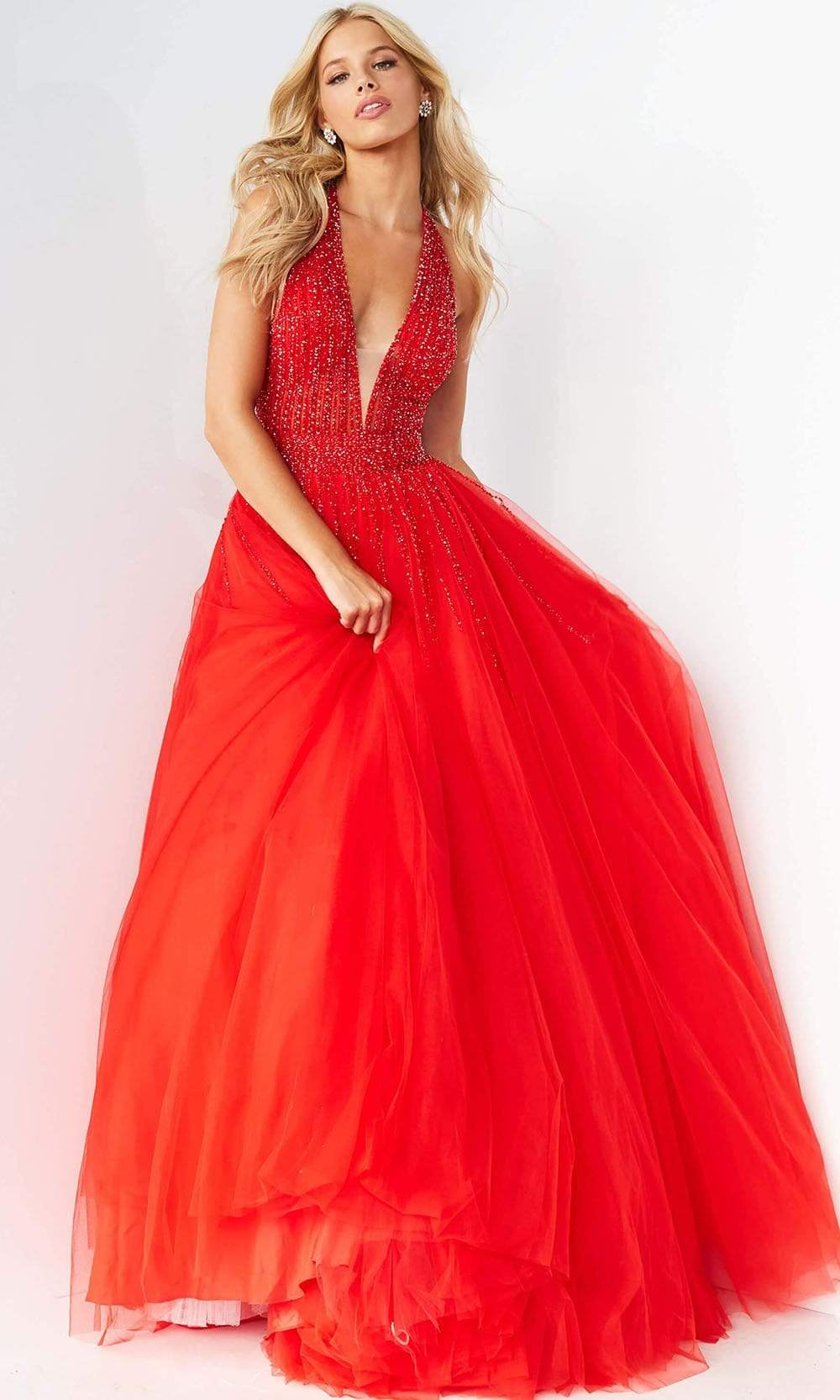 06598 Beaded Sleeveless Halter Ballgown