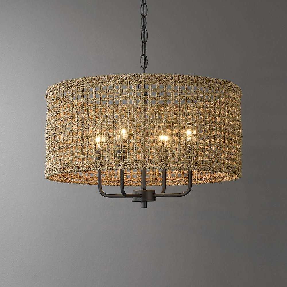 True Fine 4-Light Bohemian Hand Woven Drum Chandelier W20 inch x H75.6 inch