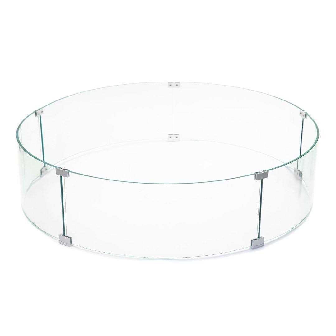 Ams Fireplace Round Fire Pit Glass Wind Guard Clear Tempered Glass Flame Protective Pane. Wind Resistant with Aluminum Corner Bracket and